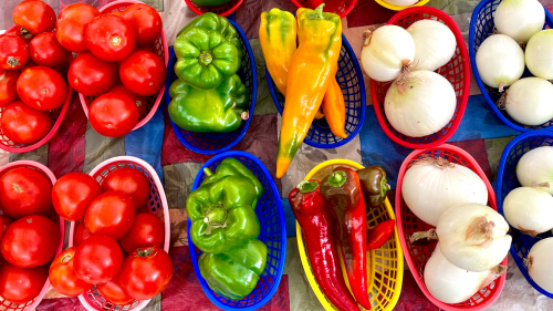Colorful vegetables on a farmers market table