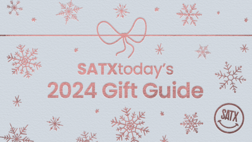 A wintry background with snowflakes that reads "SATXtoday's 2024 Gift Guide." 
