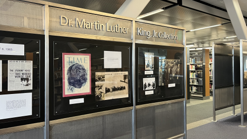 A display of the Dr. Martin Luther King, Jr. Collection at the MLK Library in downtown San Jose.