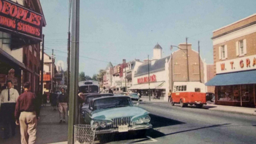 An old photo of Caroline Street in Fredericksburg, VA.
