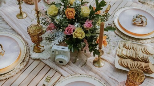 Picnic  with flowers and crackers