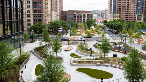 An overhead view of Met Park. 