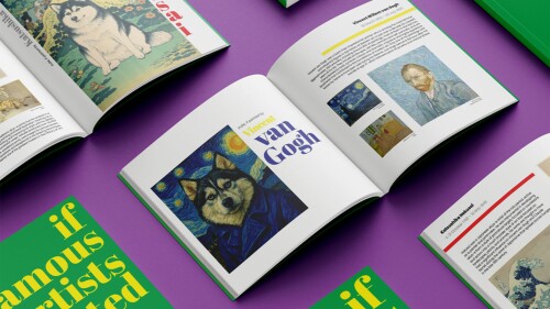 A book open to a personalized pet portrait