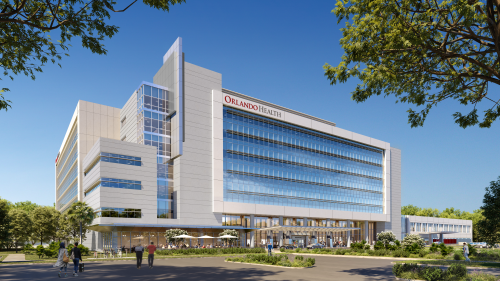 A rendering of the exterior of Orlando Health's future Lakeland Highlands Hospital