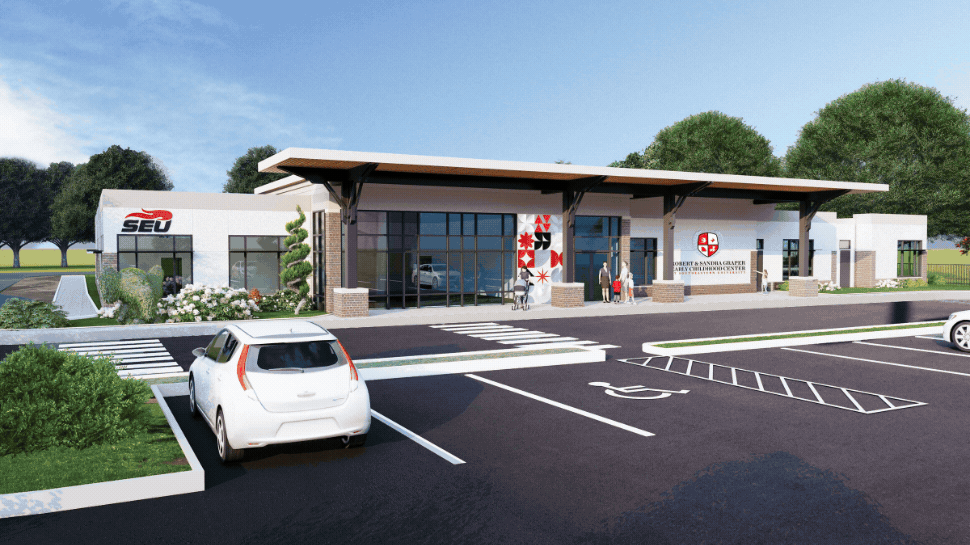 A rotating gif featuring progress photos of a future early childhood education center under construction. 