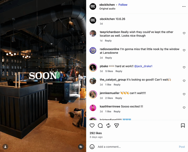 Interior view of a restaurant under construction, featuring a bar area with a sign that reads "SOON." Tools and equipment are visible.
